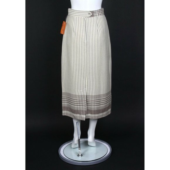 Vintage NWT LOUISBURG SQUARE Ivory Gray Striped Pure Wool Pencil Skirt sz M /608 - Picture 3 of 4
